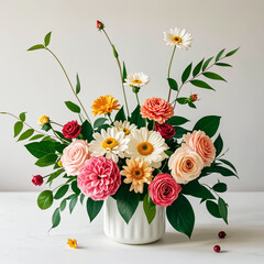 Obraz premium Beautiful watercolor floral arrangement on white background