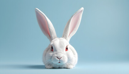 Obraz premium White rabbit against light blue background