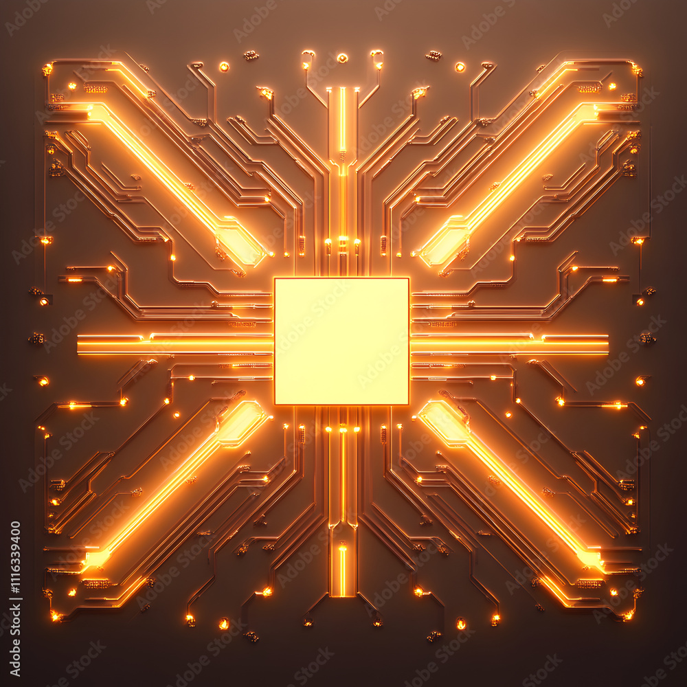 Poster illuminated ai circuit board design abstract art digital environment minimalist perspective technolo