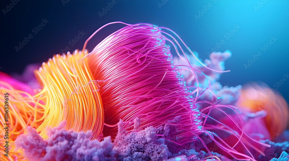 Aufkleber intricate luminous fiber optic cables in a mesmerizing array of hues against a shadowy surface glowi