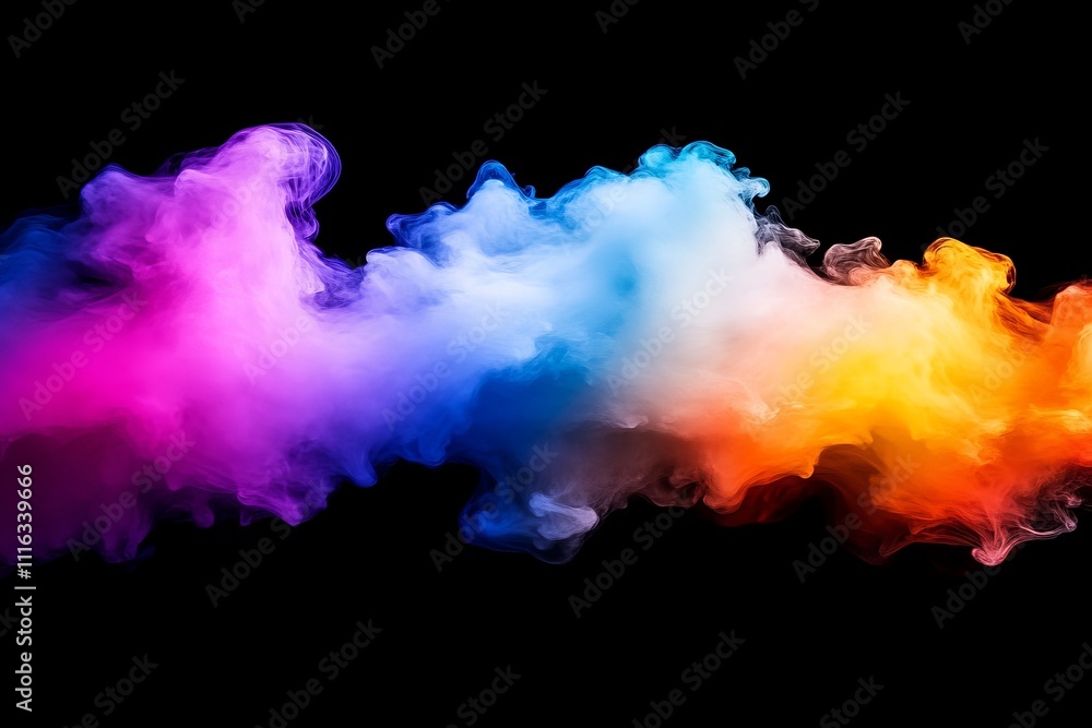 Poster vibrant colorful smoke swirl on black background creating dynamic abstract art for creative visual d