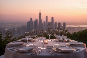 Fototapeta premium Romantic Dinner with a City Skyline View