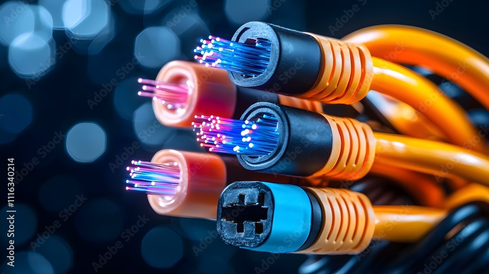 Aufkleber captivating multicolored fiber optic cables in a striking display glowing and intertwined with an et