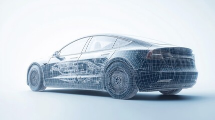 Fototapeta premium Wireframe Rendering of a Modern Electric Car