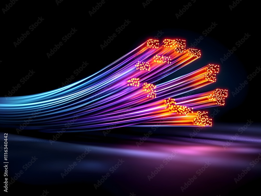 Aufkleber extreme close up of mesmerizing prismatic fiber optic cables pulsing with an inner glow cascading ac