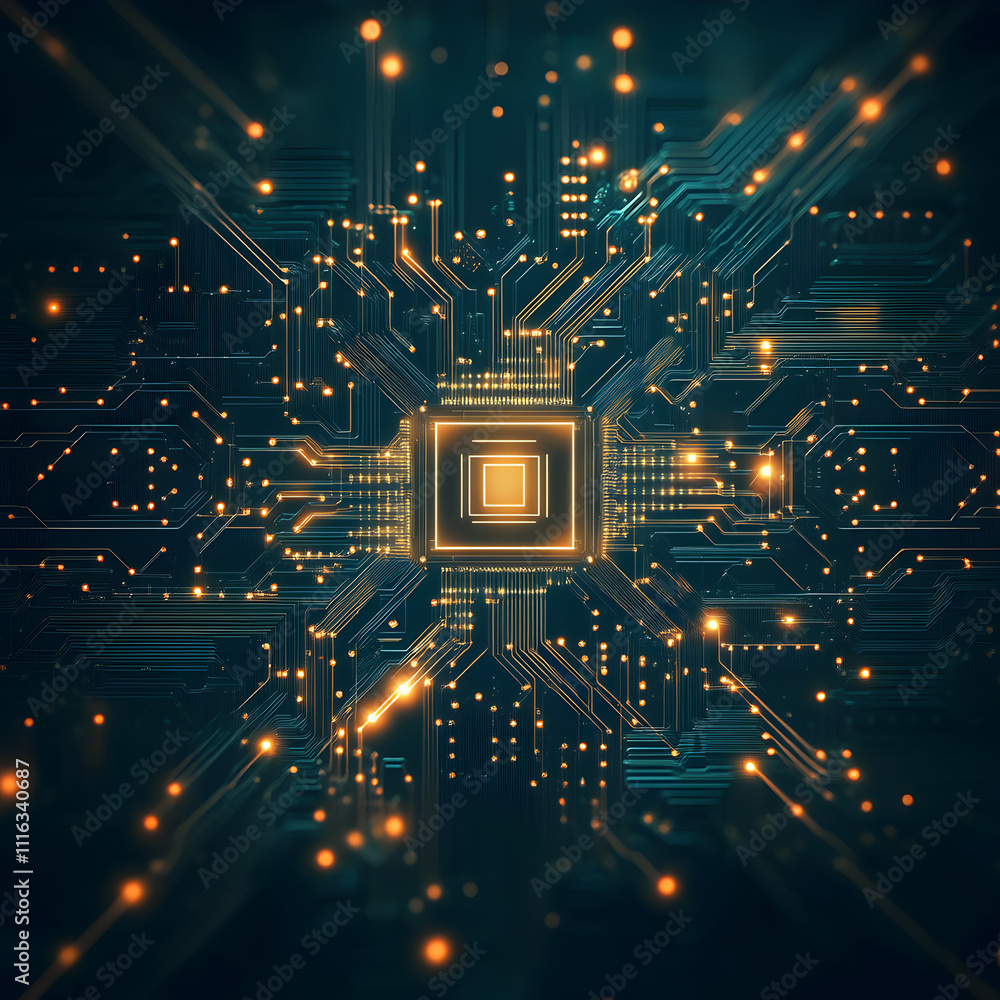 Poster ai circuit board design digital environment tech art abstract view minimalist aesthetic lighting eff