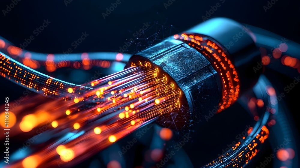 Aufkleber dramatic glowing fiber optic cables in a captivating display on a pitch black background shimmering 
