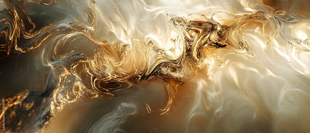 Poster Abstract Swirling Patterns of Gold and Cream Colors with Fluid Dynamics Creating a Luxurious and Elegant Visual Background for Design Projects