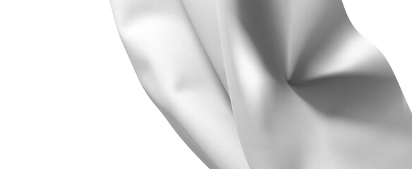 A close-up image of a white fabric, showing its smooth texture and flowing drapes, creating...