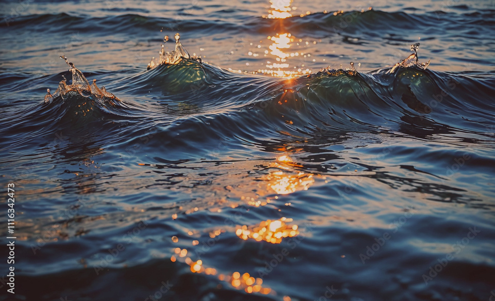 Aufkleber the water is calm and the sun is shining on it. there are some waves in the water