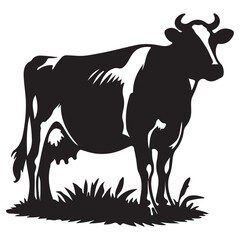 Black and White dairy Cow Silhouette  Dairy Animal Illustration Isolated on White Background, ai generated