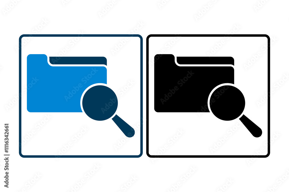 Aufkleber magnifying glass with folder icon. icon related to search. suitable for web site, app, user interfac