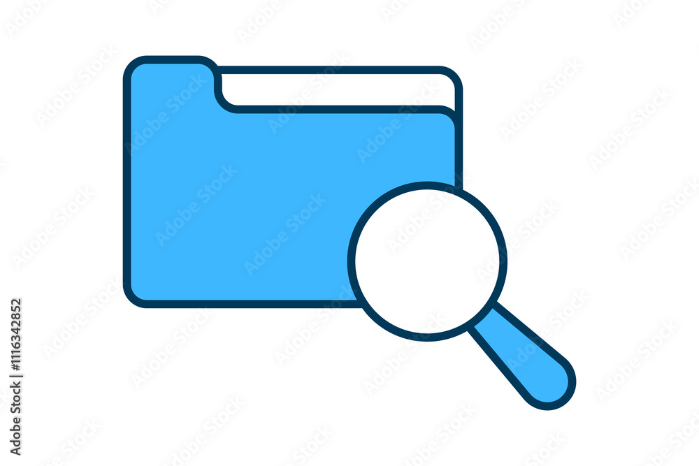 Aufkleber magnifying glass with folder icon. icon related to search. suitable for web site, app, user interfac