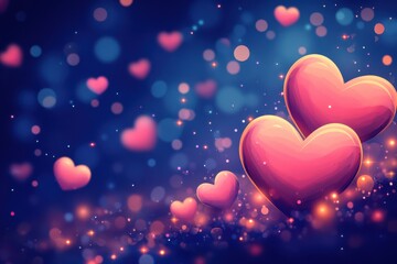 Valentines day concept for pink and red hearts on bokeh light background with celebration of love and romance , 3D illustration with copy space for text