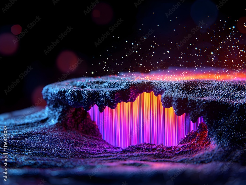 Aufkleber extreme close up of mesmerizing prismatic fiber optic cables pulsing with an inner glow cascading ac