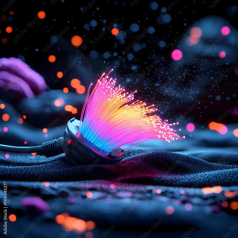 Aufkleber pulsing fiber optic display with luminous neon like cables and synesthetic chromatic fibers creating