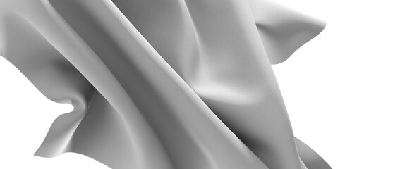 A close-up image of a white fabric, showing its smooth texture and flowing drapes, creating...