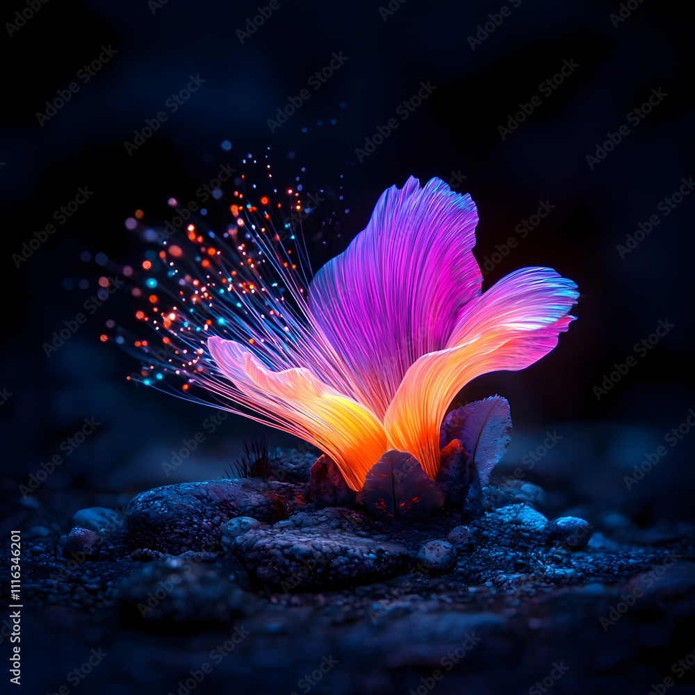 Aufkleber captivating undulating strands of luminous fiber optic filaments in a mesmerizing display of shiftin