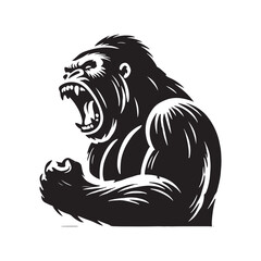 Minimalistic gorilla roaring silhouette for versatile media designs - Gorilla roaring black vector
