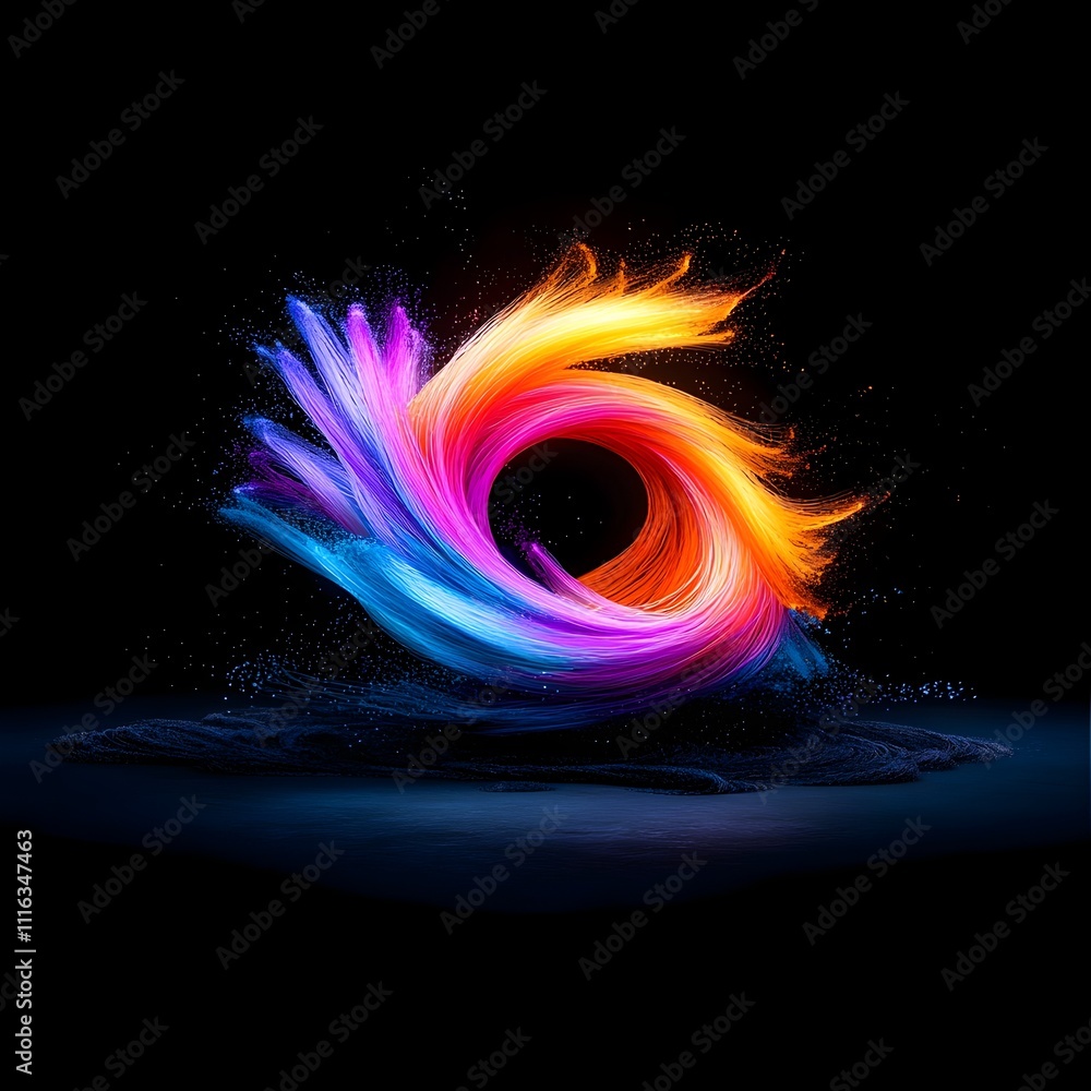 Poster ethereal luminous fiber optic strands converge in a mesmerizing array of hues against a pitch black 