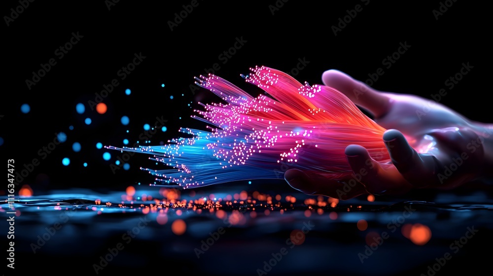 Aufkleber mesmerizing array of luminous fiber optic strands in a captivating interplay of ethereal hues agains