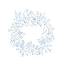 Graphic seamless pattern with flowers and birds. Illustration