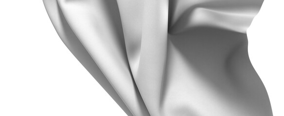 Close-up abstract image of a white fabric drape with a textured surface. The fabric is folded and...