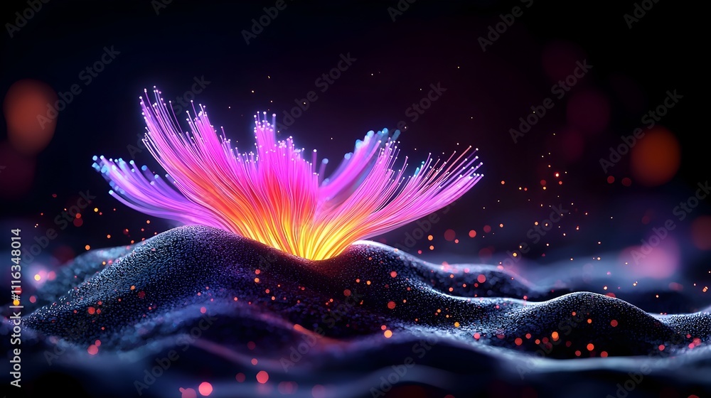Aufkleber dazzling multicolored fiber optic strands in a mesmerizing display on a dark mysterious surface abst