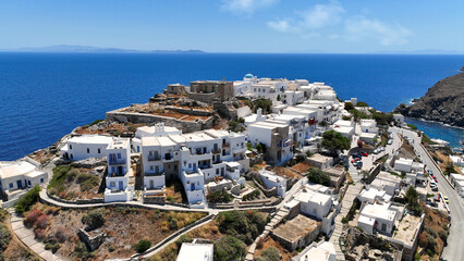 Aerial drone photo of scenic cliff-top village of Kastro or Castle built in a rock overlooking the...
