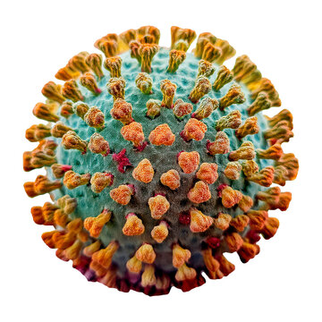 Hepatitis B virus with densely packed protein spikes in green and yellow, smooth texture, shown on a white background,