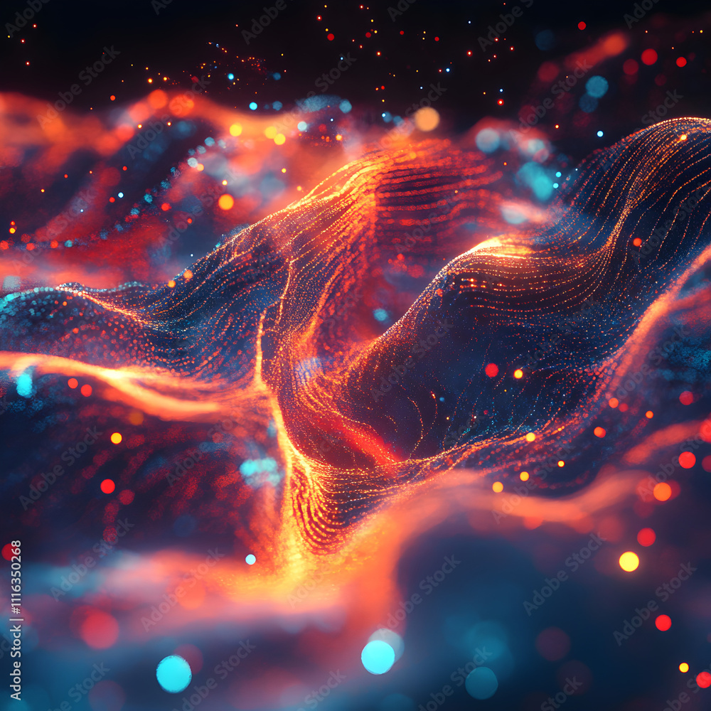 Poster psychedelic abstract representation of ai interpretation in a digital landscape at night vivid color