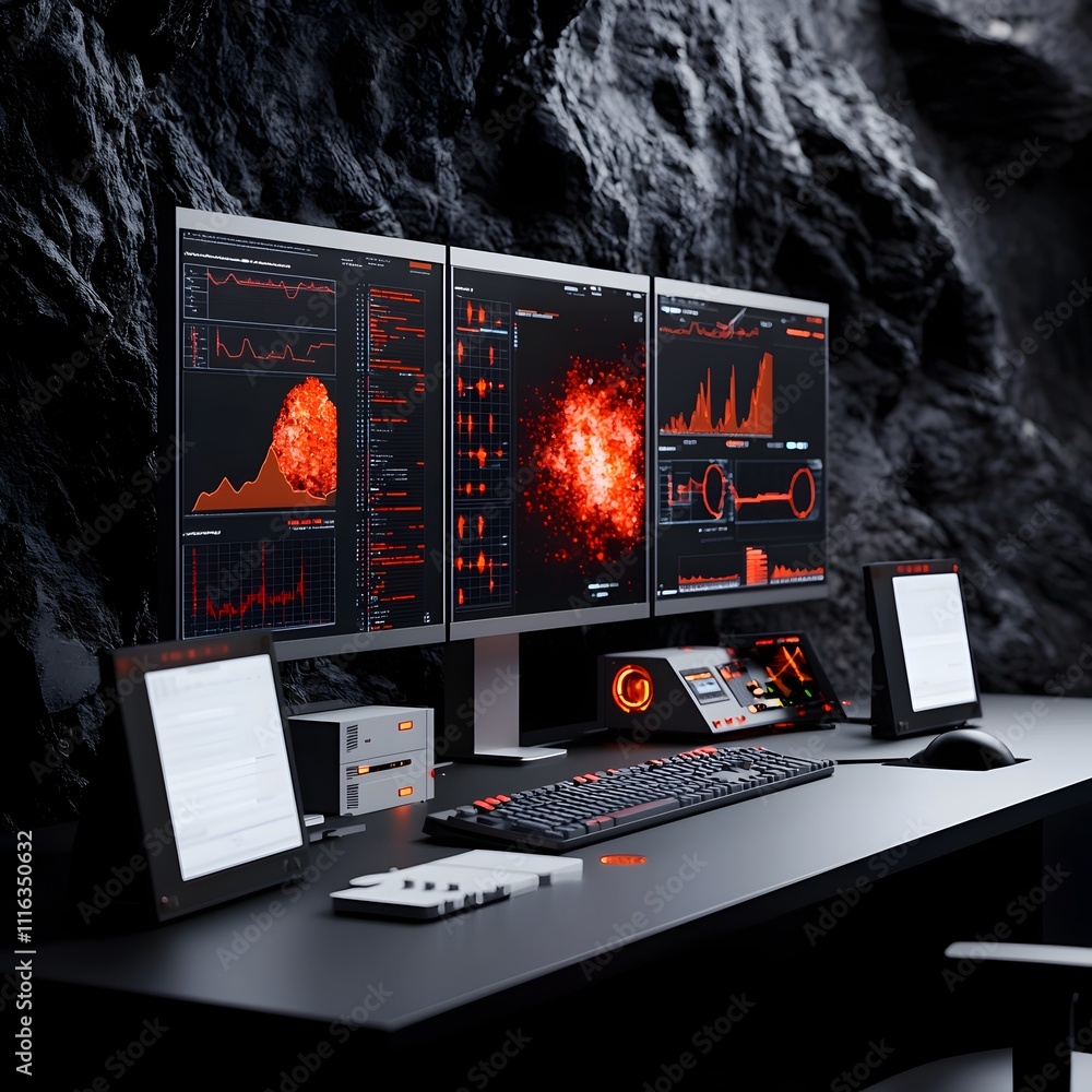 Poster high performance customizable gaming computer hardware setup featuring advanced displays cutting edg