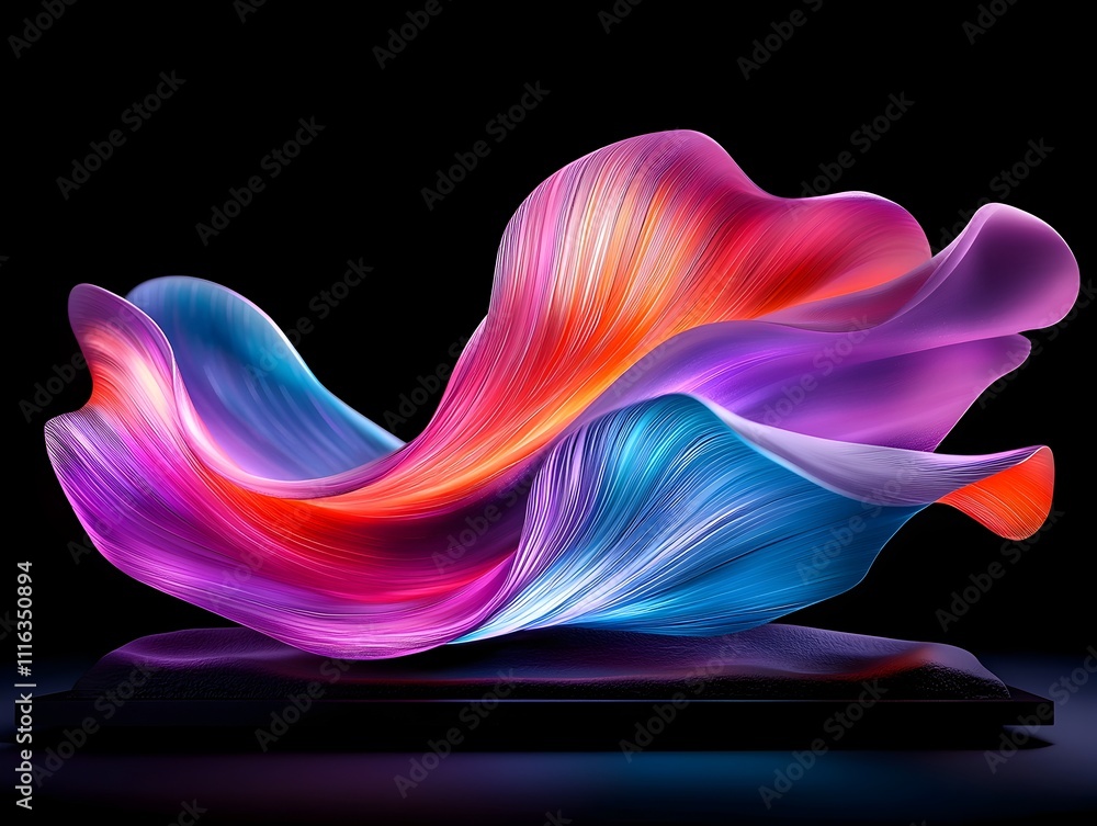 Poster mesmerizing display of illuminated prismatic fiber optic strands undulating and intertwining in a dr