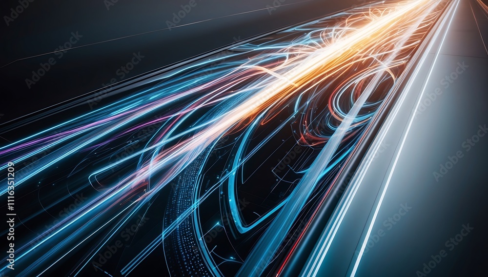 Poster abstract light trails: dynamic streaks of light converge into a radiant beam, creating a mesmerizing