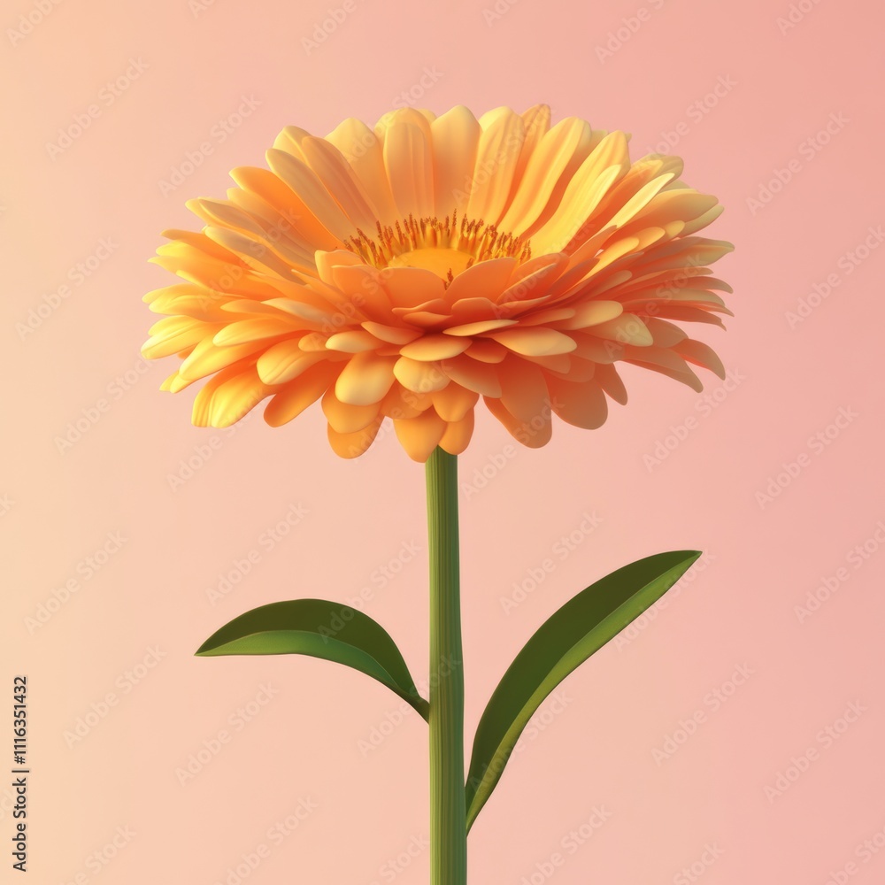 Poster 3d icon of a calendula flower, isolated on a soft pastel-colored background with ample space for tex