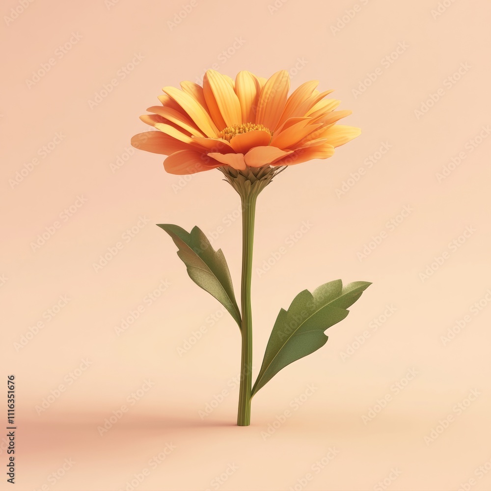 Poster 3d icon of a calendula flower, isolated on a soft pastel-colored background with ample space for tex