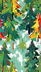 Vertical Christmas Card with Tree Pattern – Abstract Artistic Holiday Illustration