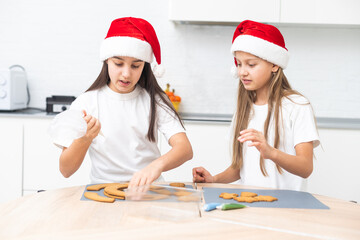 Kids decorating christmas cookies in the kitchen