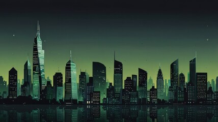 Fototapeta premium Night cityscape skyline reflected in water.