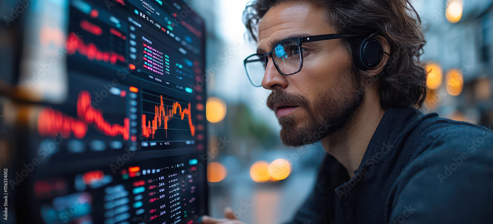 Poster futuristic investment app with real-time ai-driven financial recommendations interface