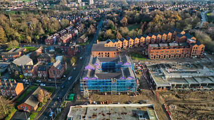 Aerial View of Residential Construction Site and Surrounding Suburban Area  in Kirkstall, Leeds.