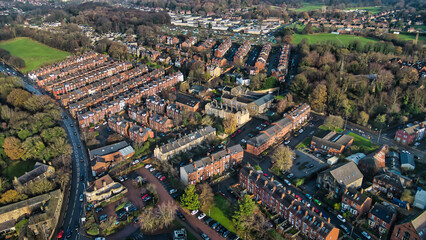 Obraz premium Aerial View of Residential Area with Terraced Housing in Kirkstall, Leeds.