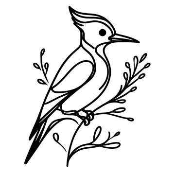 recommend clip art: Minimalist woodpecker illustration in one-line art style, AI Generation
