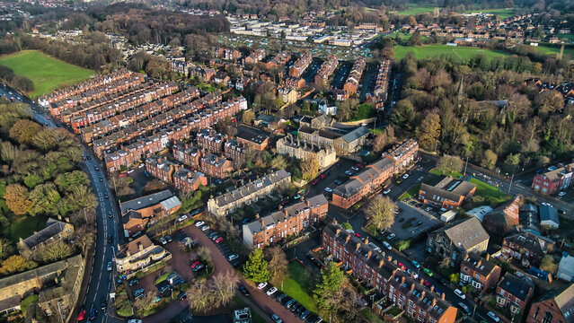Aerial View of Residential Area with Terraced Housing  in Kirkstall, Leeds.