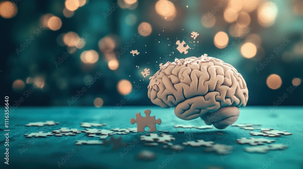 Poster brain with puzzle pieces, symbolizing problem-solving