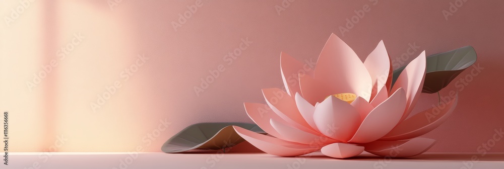 Poster 3d rendered lotus flower, simple and minimalist with smooth textures, isolated in a blank background