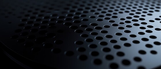 Black metallic abstract background, perforated steel mesh. Dark mockup for cool banners, vector illustration