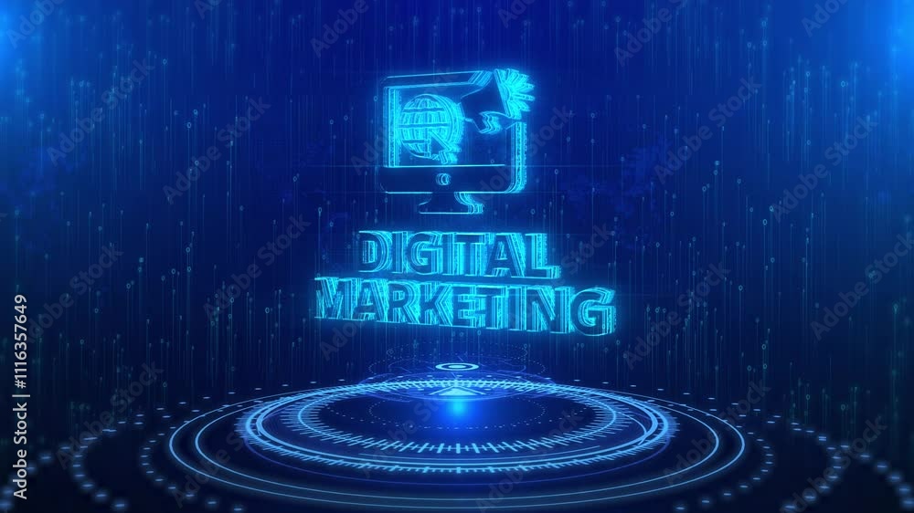 Aufkleber digital marketing text cyberspace future digital technology hologram loop concept. digital marketing