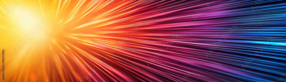 Poster a vibrant burst of colors radiates from a central light source, creating a dynamic, energetic visual