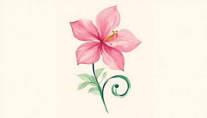 Fototapeta premium Pink bloom illustration with green leaves